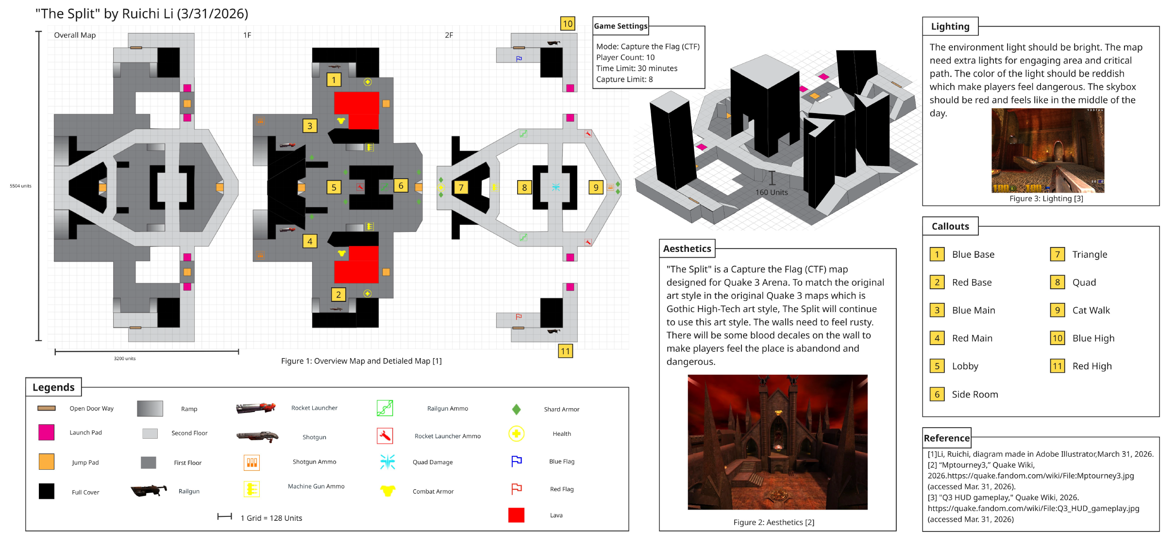 The Split initial floor plan, blockout, and visual references